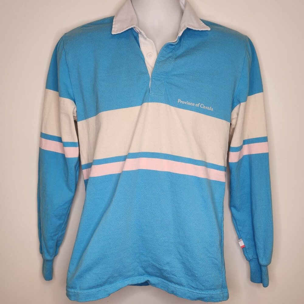 Province of Canada Women’s Long Sleeve Rugby Tee - Sky Blue, Cream & Pink